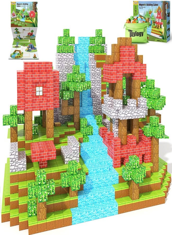 Toylogy 150 قطعة من المكعبات المغناطيسية - لعبة بناء عالم المغناطيس - إصدار الغابة، ألعاب أطفال للأولاد والبنات من عمر 3-5 و4-8 و6-8 سنوات، ألعاب حسية مغناطيسية تعليمية للأطفال الصغار، هدايا للأطفال من عمر 3 سنوات فما فوق، ألعاب بناء مثالية - Image 1